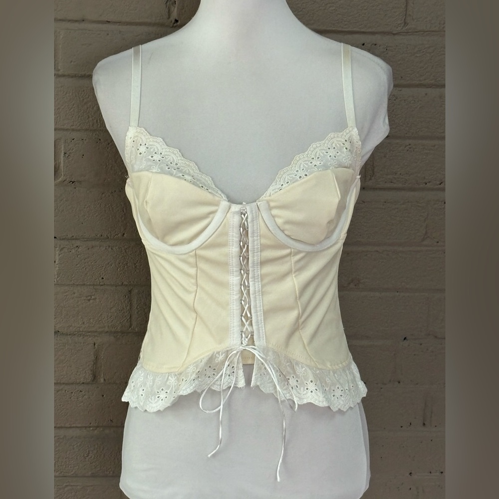 Sky To Moon Ivory faux leather bra / corset S